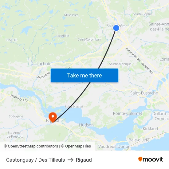 Castonguay / Des Tilleuls to Rigaud map