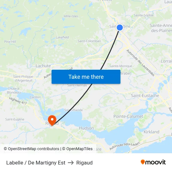 Labelle / De Martigny Est to Rigaud map
