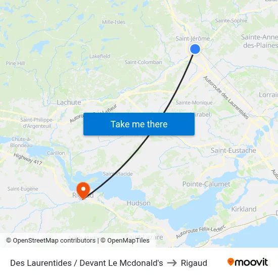 Des Laurentides / Devant Le Mcdonald's to Rigaud map