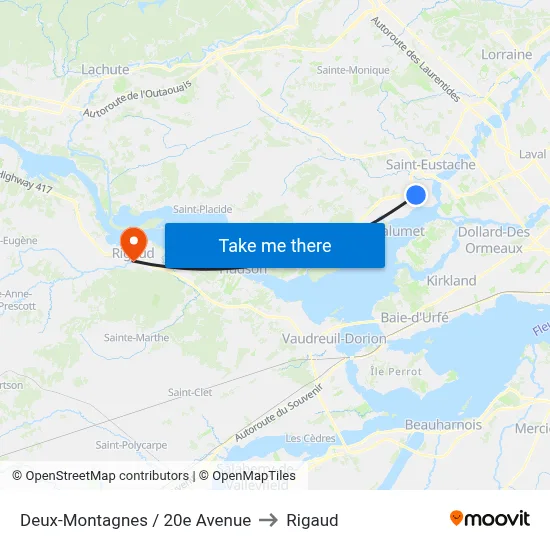 Deux-Montagnes / 20e Avenue to Rigaud map