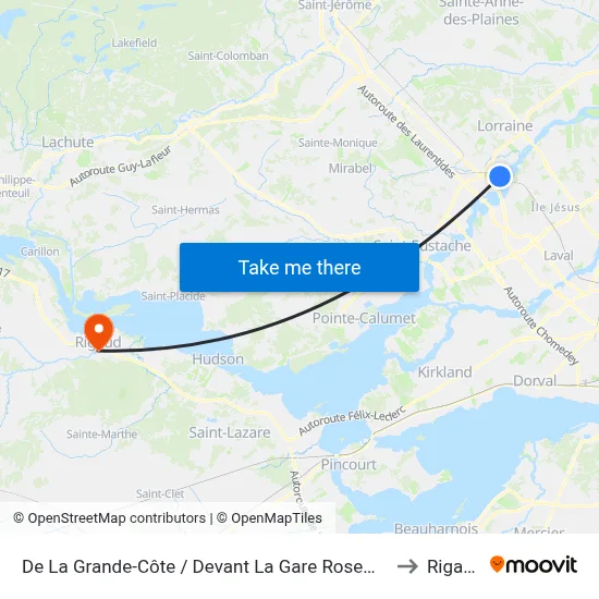 De La Grande-Côte / Devant La Gare Rosemère to Rigaud map