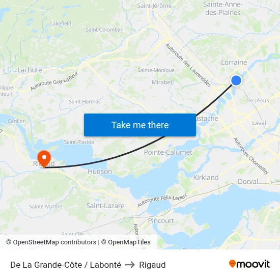 De La Grande-Côte / Labonté to Rigaud map