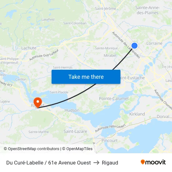 Du Curé-Labelle / 61e Avenue Ouest to Rigaud map