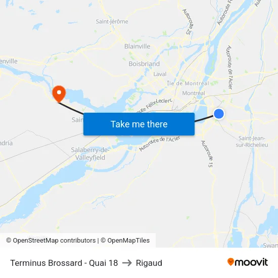 Terminus Brossard - Quai 18 to Rigaud map