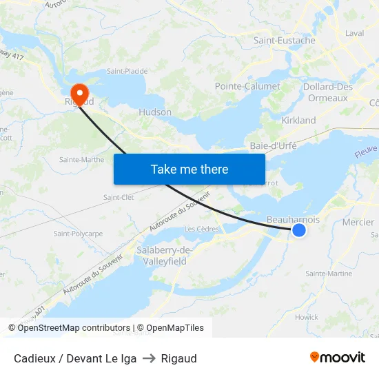 Cadieux / Devant Le Iga to Rigaud map