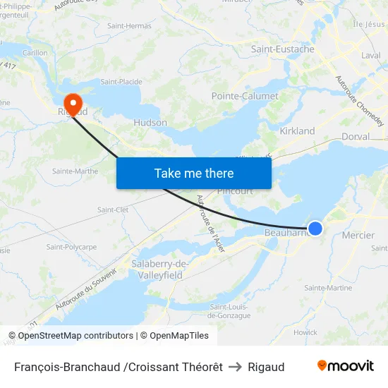 François-Branchaud /Croissant Théorêt to Rigaud map