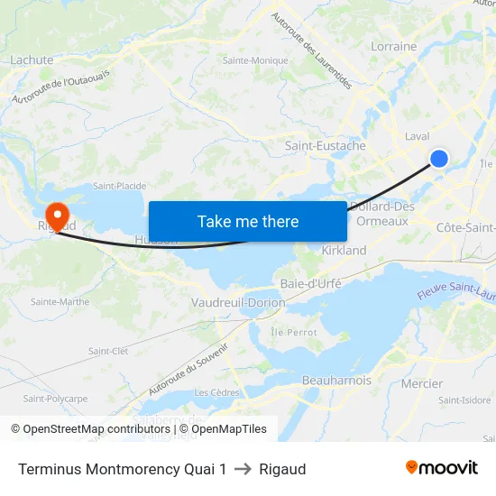 Terminus Montmorency - Quai 1 to Rigaud map