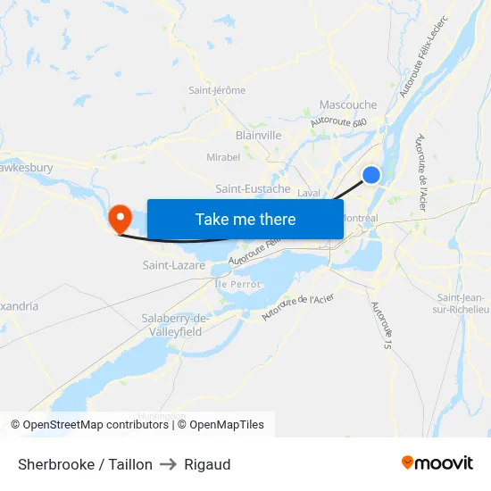 Sherbrooke / Taillon to Rigaud map