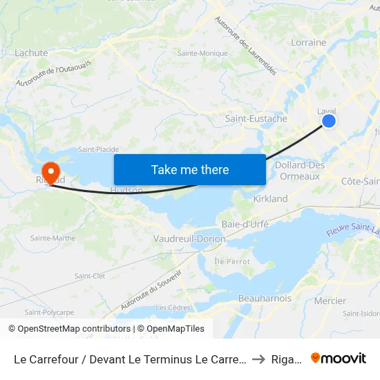Le Carrefour / Devant Le Terminus Le Carrefour to Rigaud map