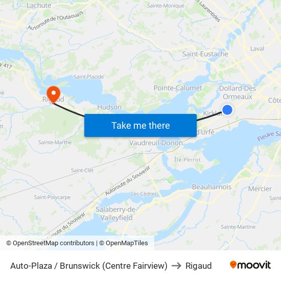 Auto-Plaza / Brunswick (Centre Fairview) to Rigaud map