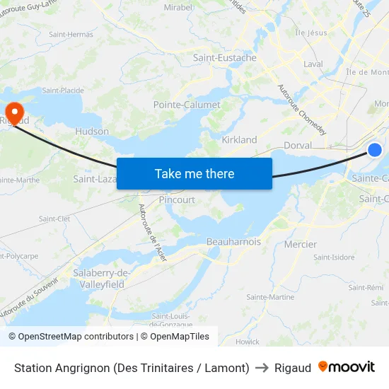 Station Angrignon (Des Trinitaires / Lamont) to Rigaud map