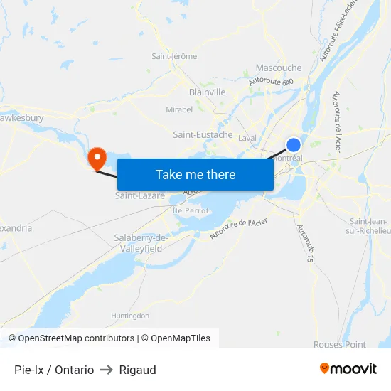 Pie-Ix / Ontario to Rigaud map