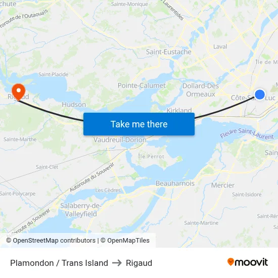 Plamondon / Trans Island to Rigaud map