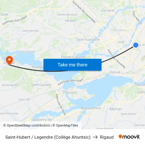 Saint-Hubert / Legendre (Collège Ahuntsic) to Rigaud map