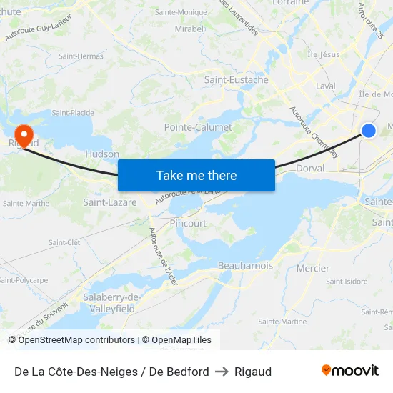 De La Côte-Des-Neiges / De Bedford to Rigaud map