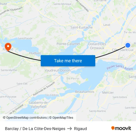 Barclay / De La Côte-Des-Neiges to Rigaud map