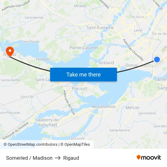 Somerled / Madison to Rigaud map