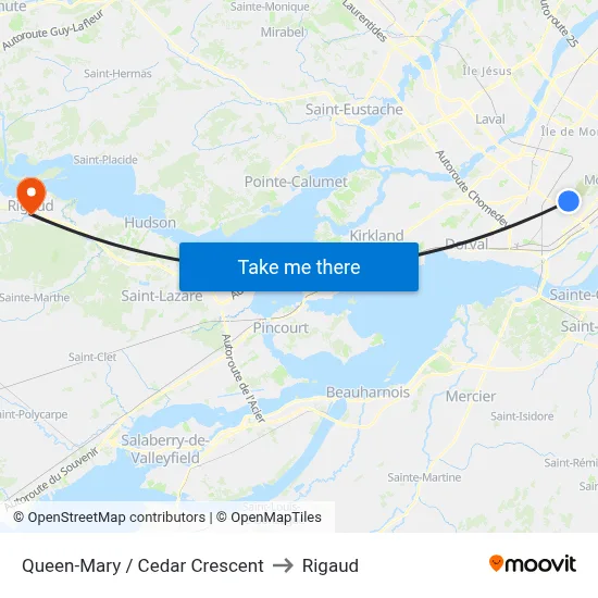 Queen-Mary / Cedar Crescent to Rigaud map
