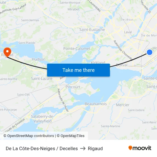 De La Côte-Des-Neiges / Decelles to Rigaud map