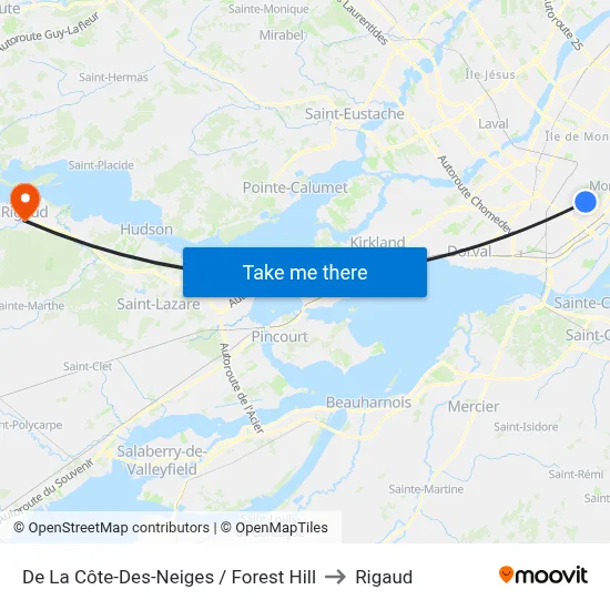 De La Côte-Des-Neiges / Forest Hill to Rigaud map