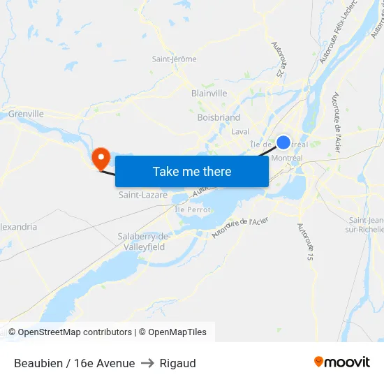 Beaubien / 16e Avenue to Rigaud map