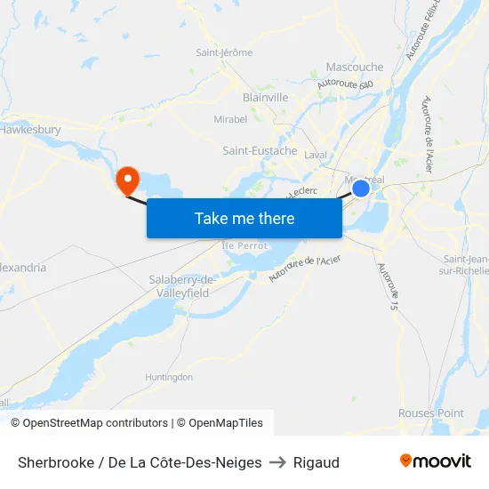 Sherbrooke / De La Côte-Des-Neiges to Rigaud map