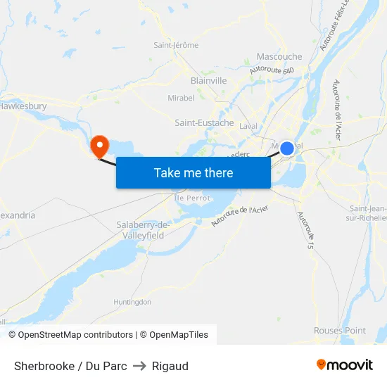 Sherbrooke / Du Parc to Rigaud map