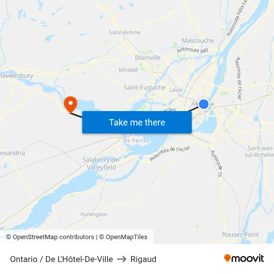 Ontario / De L'Hôtel-De-Ville to Rigaud map