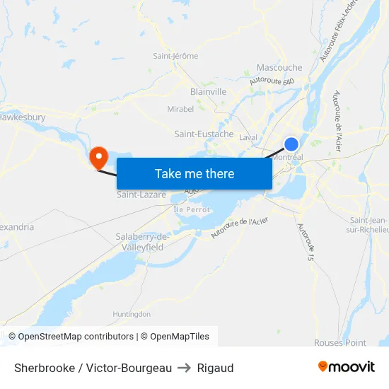 Sherbrooke / Victor-Bourgeau to Rigaud map