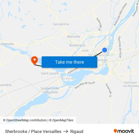 Sherbrooke / Place Versailles to Rigaud map