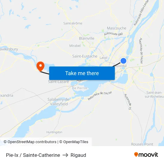 Pie-Ix / Sainte-Catherine to Rigaud map