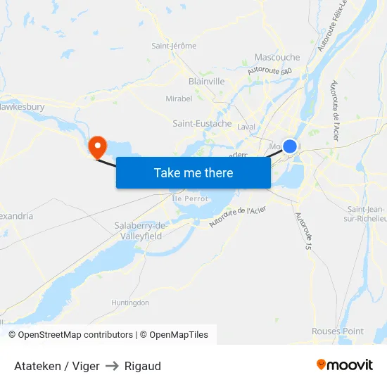 Atateken / Viger to Rigaud map