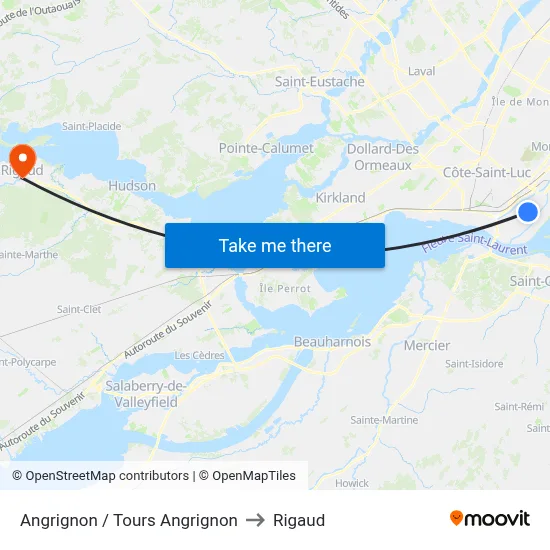 Angrignon / Tours Angrignon to Rigaud map