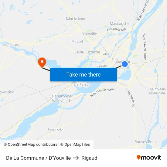 De La Commune / D'Youville to Rigaud map