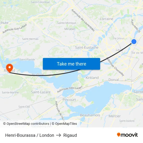 Henri-Bourassa / London to Rigaud map