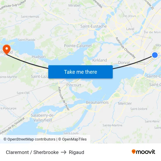 Claremont / Sherbrooke to Rigaud map