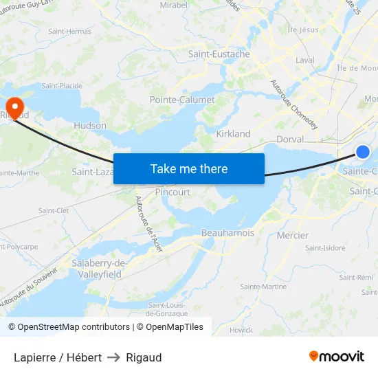 Lapierre / Hébert to Rigaud map