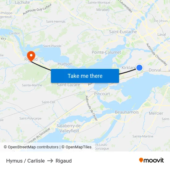 Hymus / Carlisle to Rigaud map