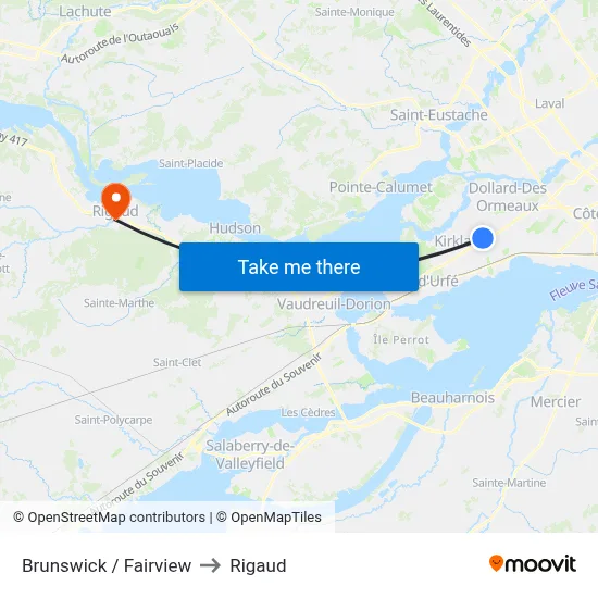 Brunswick / Fairview to Rigaud map