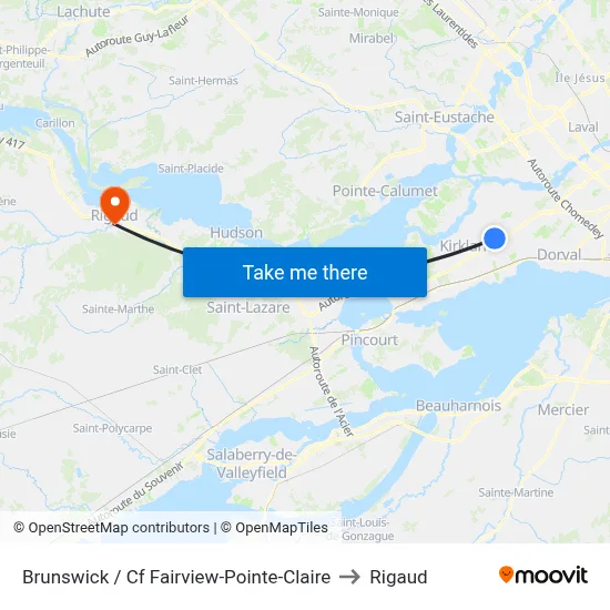 Brunswick / Cf Fairview-Pointe-Claire to Rigaud map