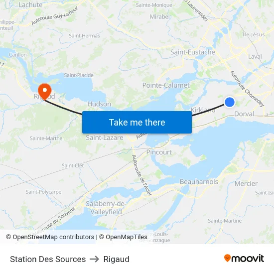 Station Des Sources to Rigaud map
