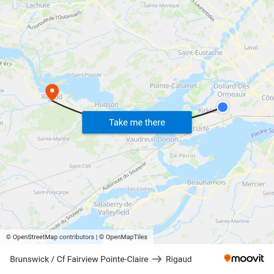 Brunswick / Cf Fairview Pointe-Claire to Rigaud map