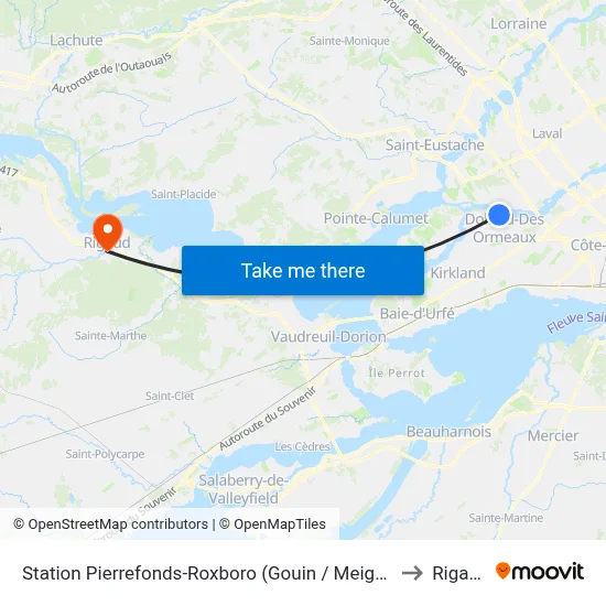 Station Pierrefonds-Roxboro (Gouin / Meighen) to Rigaud map