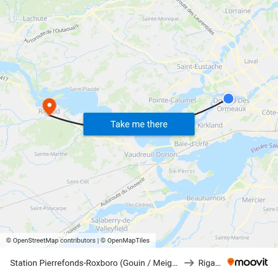 Station Pierrefonds-Roxboro (Gouin / Meighen) to Rigaud map