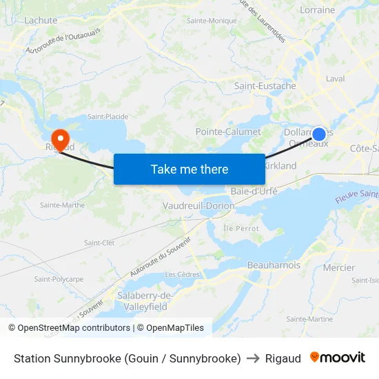 Station Sunnybrooke (Gouin / Sunnybrooke) to Rigaud map