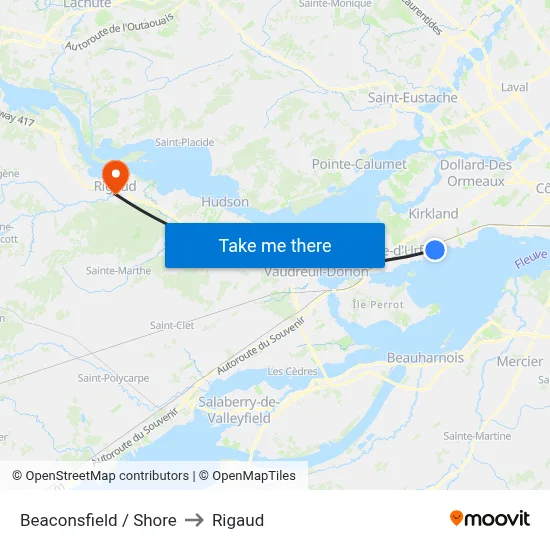 Beaconsfield / Shore to Rigaud map