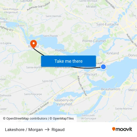 Lakeshore / Morgan to Rigaud map