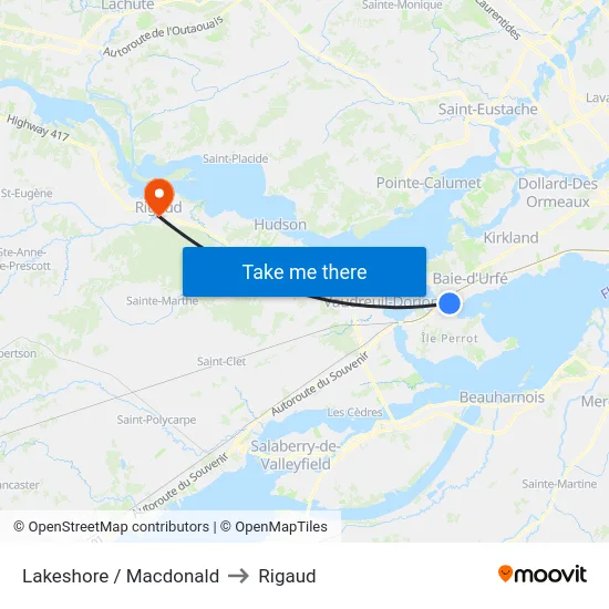 Lakeshore / Macdonald to Rigaud map