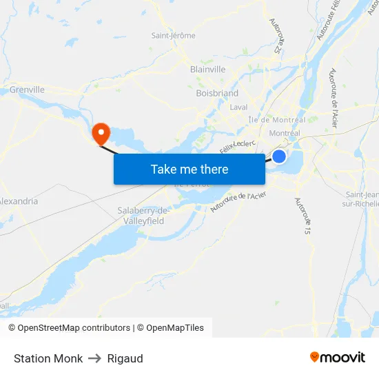 Station Monk to Rigaud map