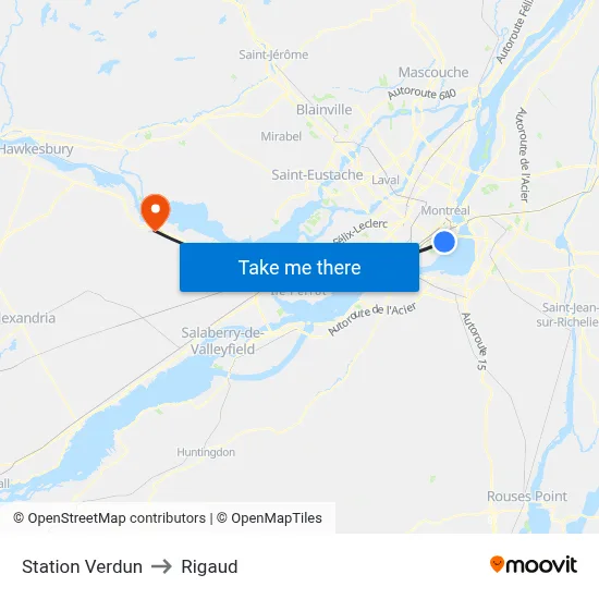 Station Verdun to Rigaud map